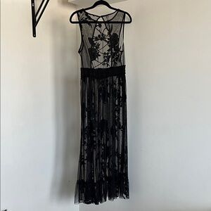 Anthropologie Black Sheer Floral Maxi Dress